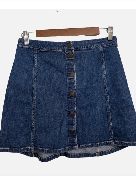Hollister Dresses & Skirts - Hollister Women's Medium Wash Stretch Full Button Y2K Jean Mini Skirt Size 0/24